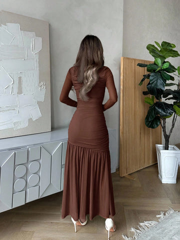 Women's Long Sleeve Round Neck Mesh Dress