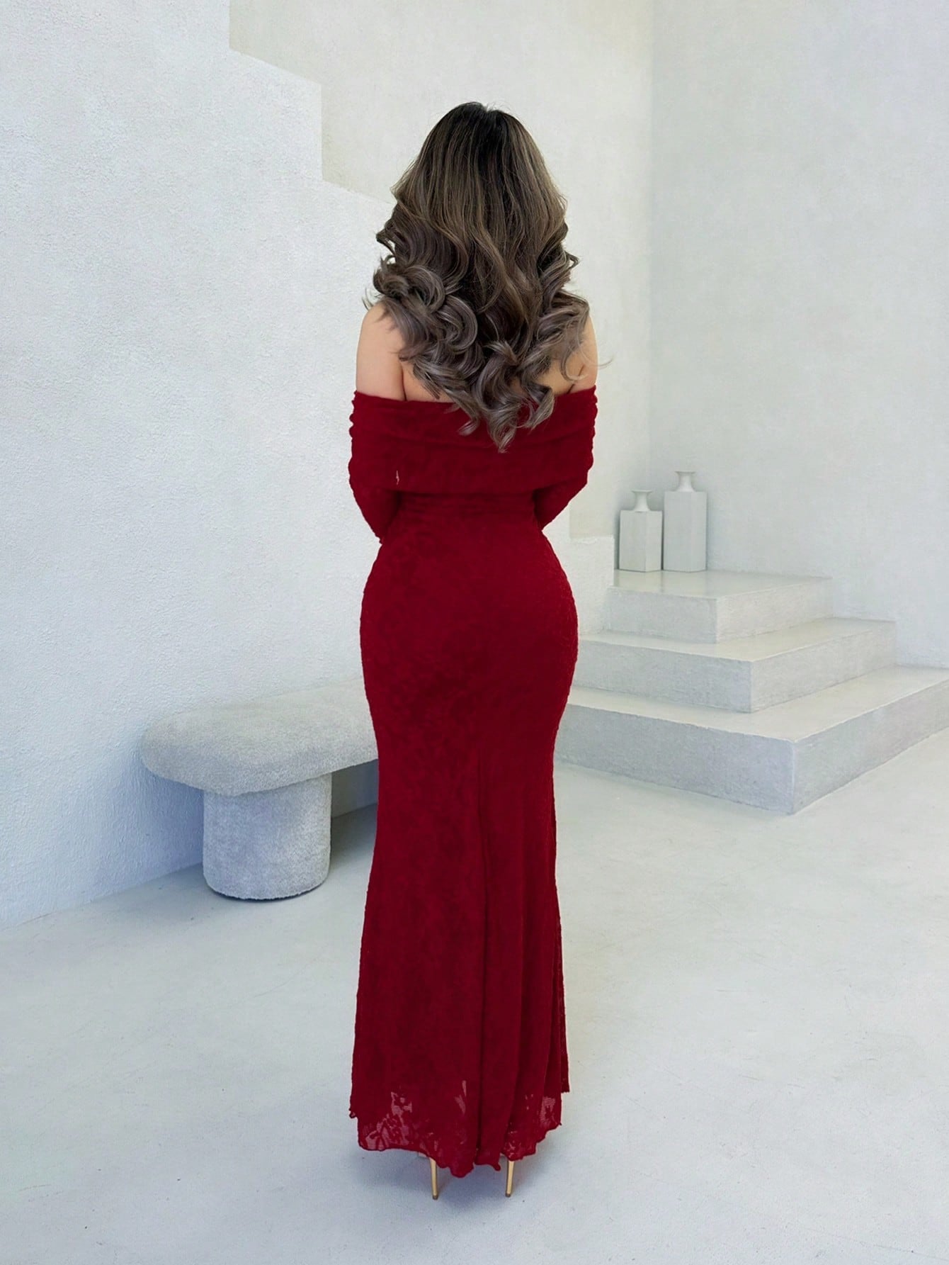 Jemour Women Off Shoulder Long Sleeve Front Tie Bodycon Dress shein