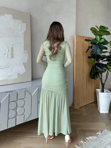 Women's Long Sleeve Round Neck Mesh Dress