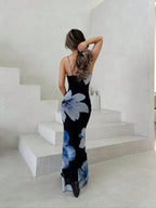 Women's Floral Printed Slim Fit Low-Cut Draped Neck Cami Dress shein