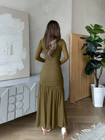 Women's Long Sleeve Round Neck Mesh Dress