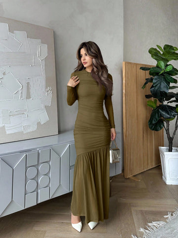 Women's Long Sleeve Round Neck Mesh Dress
