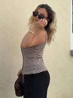 Women's Front Button Sleeveless Striped Simple Casual Shirt shein