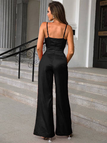 Joyfunear Surplice Neck Wide Leg Cami Jumpsuit shein