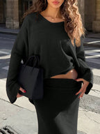Knit Mix Elegant Women's Knitted Sweater Set shein