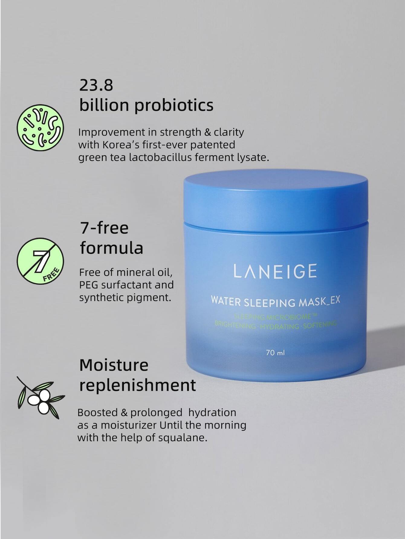 LANEIGE Water Sleeping Mask 70ml: Visibly Brighten, Boost Hydration, Squalane Laneige