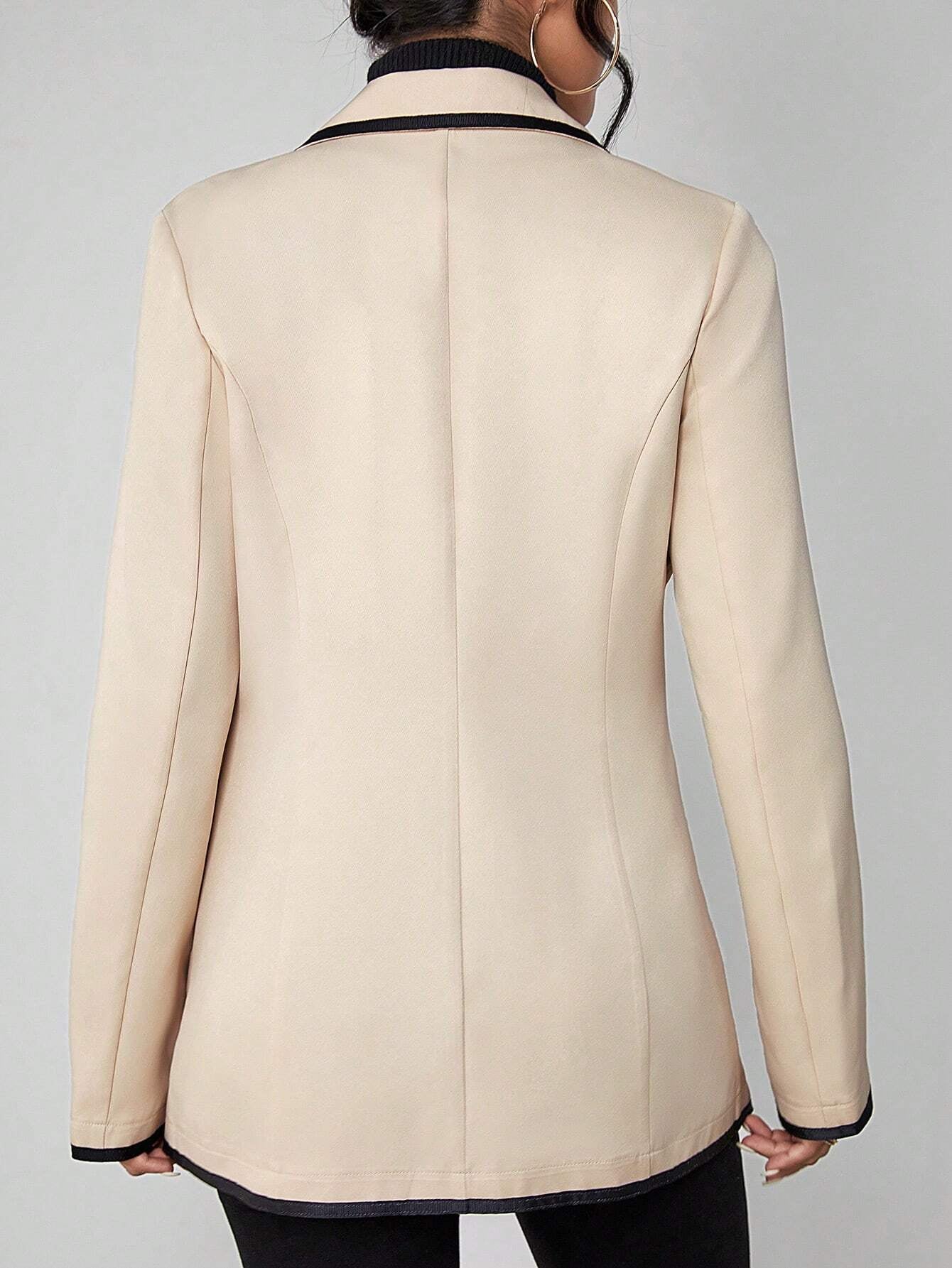 LUNE Contrast Binding Flap Detail Single Button Blazer shein