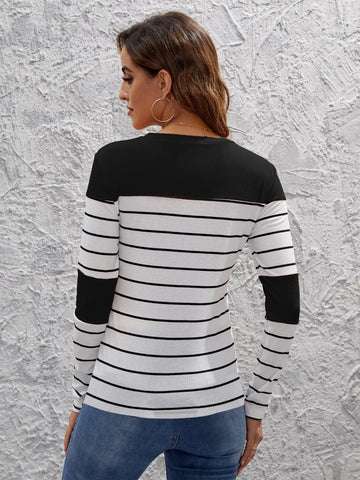 LUNE Contrast Panel Striped Tee shein