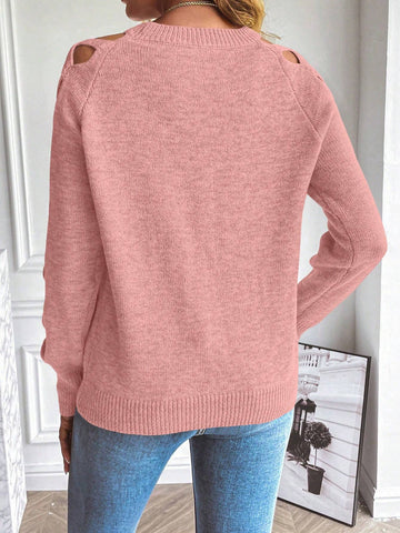 LUNE Cut Out Raglan Sleeve Crisscross Sweater shein