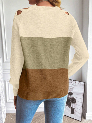 LUNE Cut Out Raglan Sleeve Crisscross Sweater shein