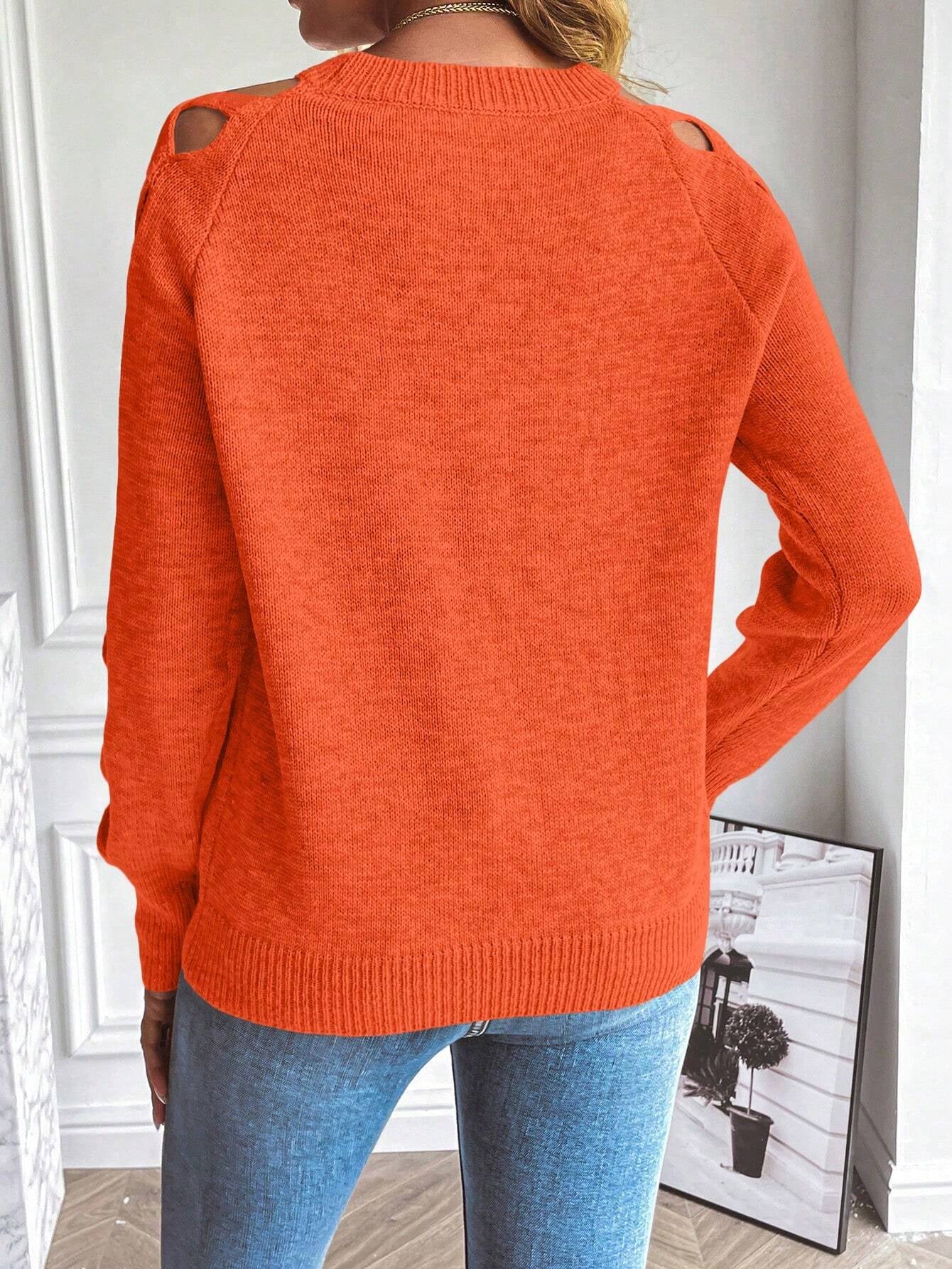 LUNE Cut Out Raglan Sleeve Crisscross Sweater shein