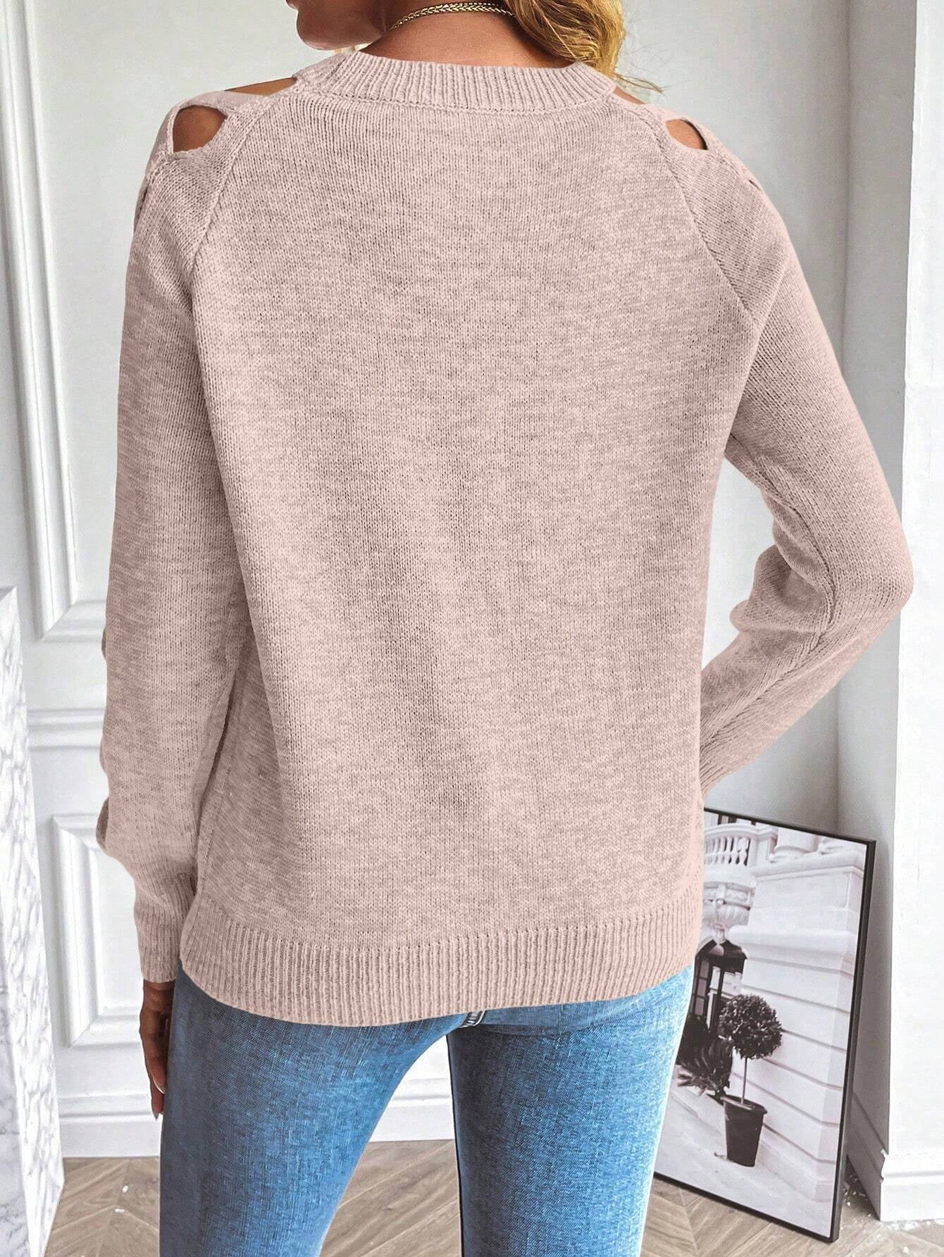 LUNE Cut Out Raglan Sleeve Crisscross Sweater shein