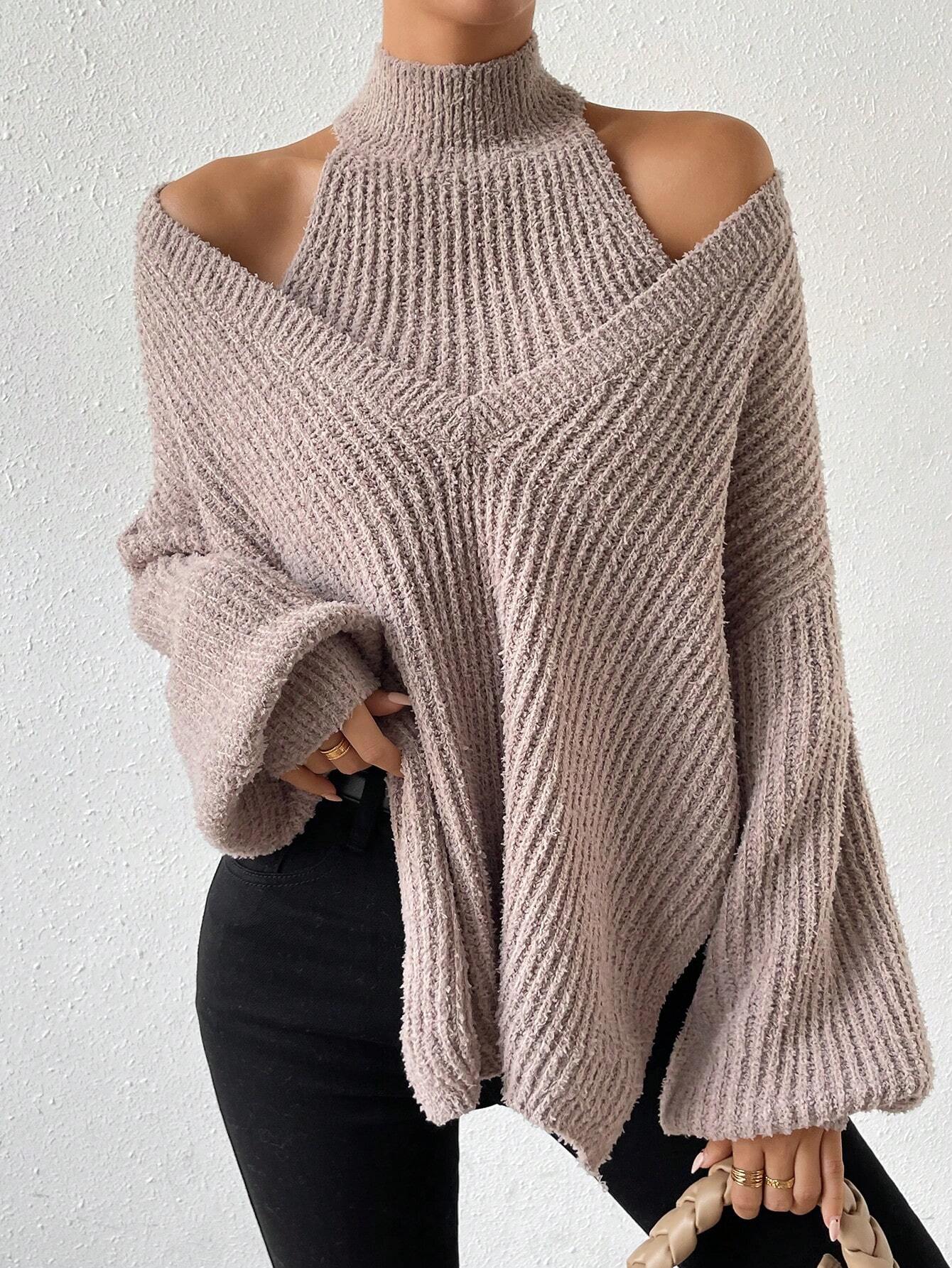 LUNE Drop Shoulder Lantern Sleeve Sweater & Knit Top shein