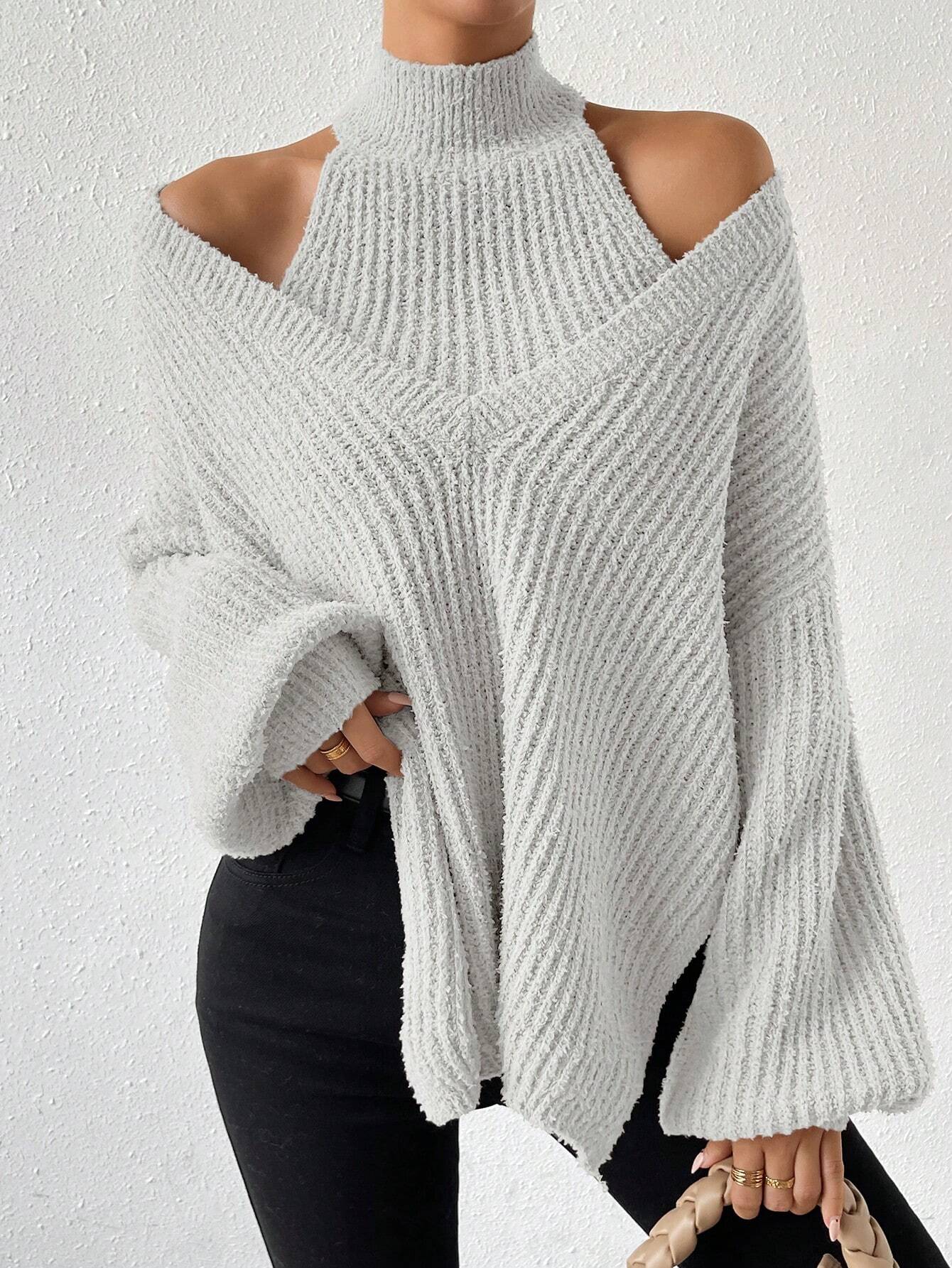 LUNE Drop Shoulder Lantern Sleeve Sweater & Knit Top shein