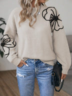 LUNE Floral Pattern Drop Shoulder Sweater shein