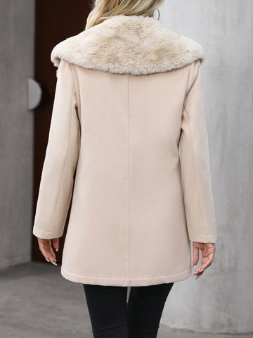 LUNE Fuzzy Collar Dual Pocket Overcoat shein