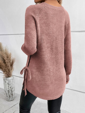 LUNE Raglan Sleeve Knot Side Sweater shein