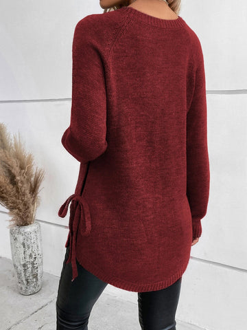 LUNE Raglan Sleeve Knot Side Sweater shein