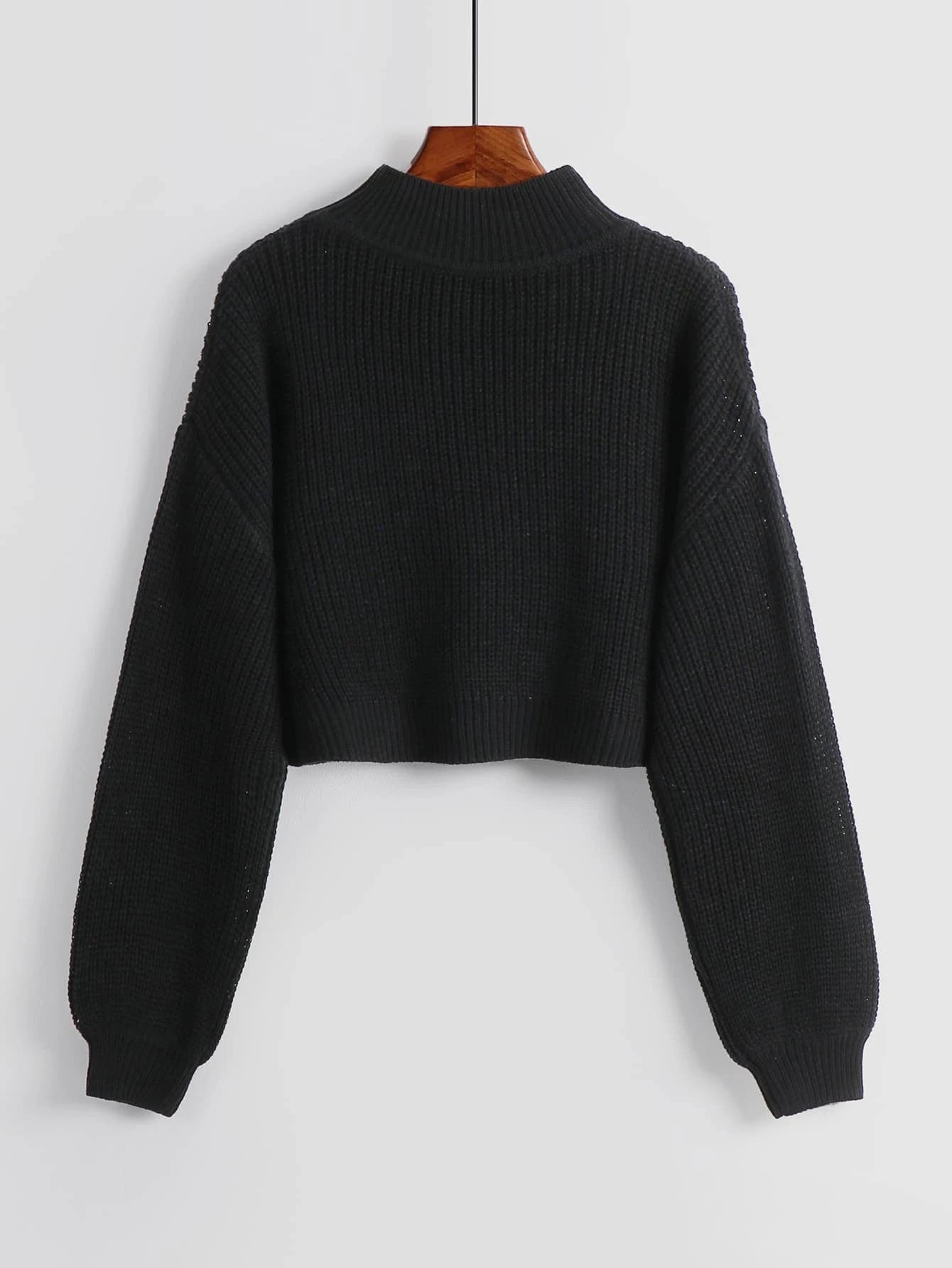 LUNE Solid Ribbed Knit Drop Shoulder Sweater shein