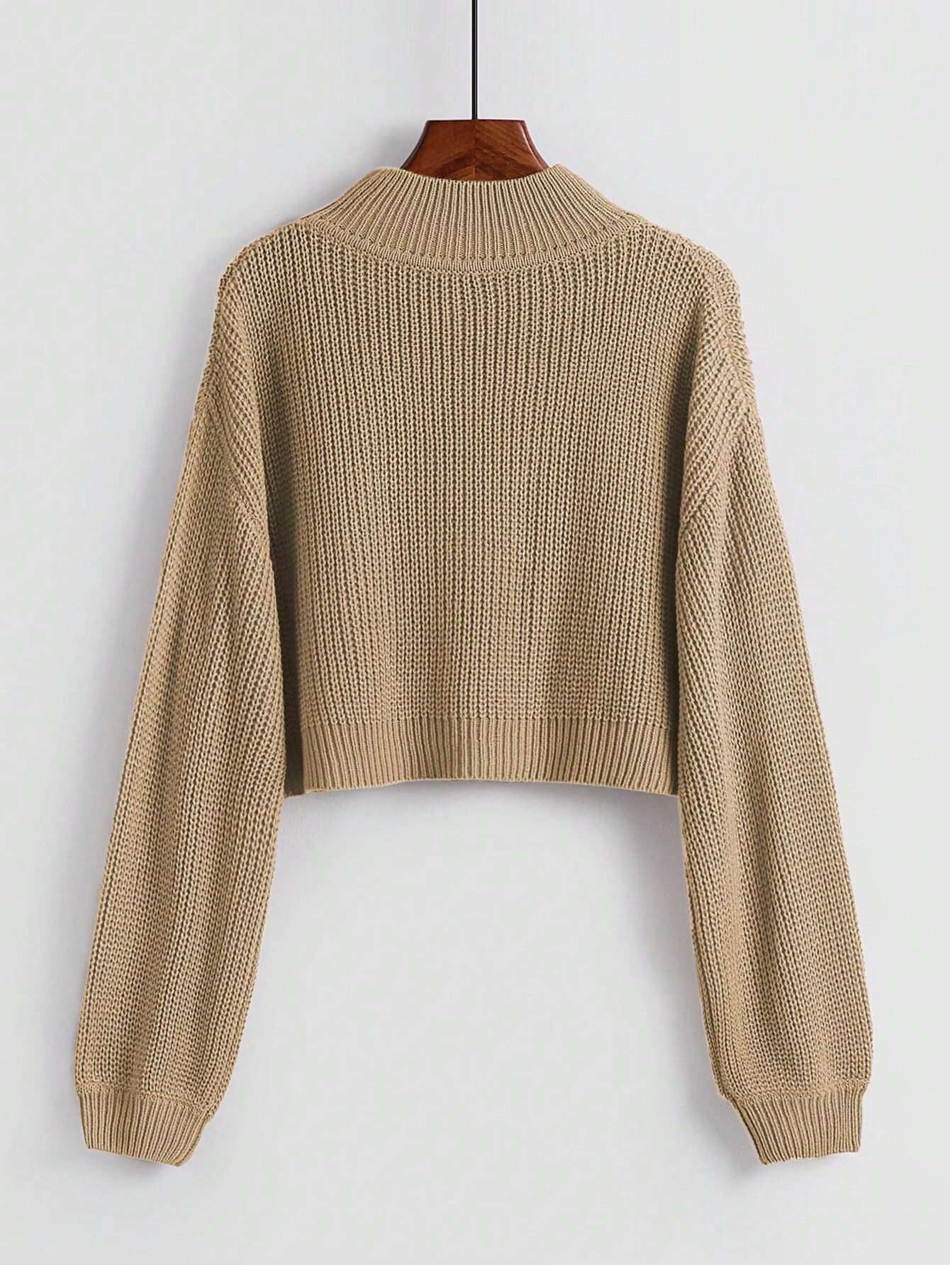 LUNE Solid Ribbed Knit Drop Shoulder Sweater shein