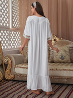 Lace Trim Button Front Ruffle Hem Sleep Dress shein