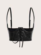 Lace Up Front PU Leather Corset Without Blouse shein