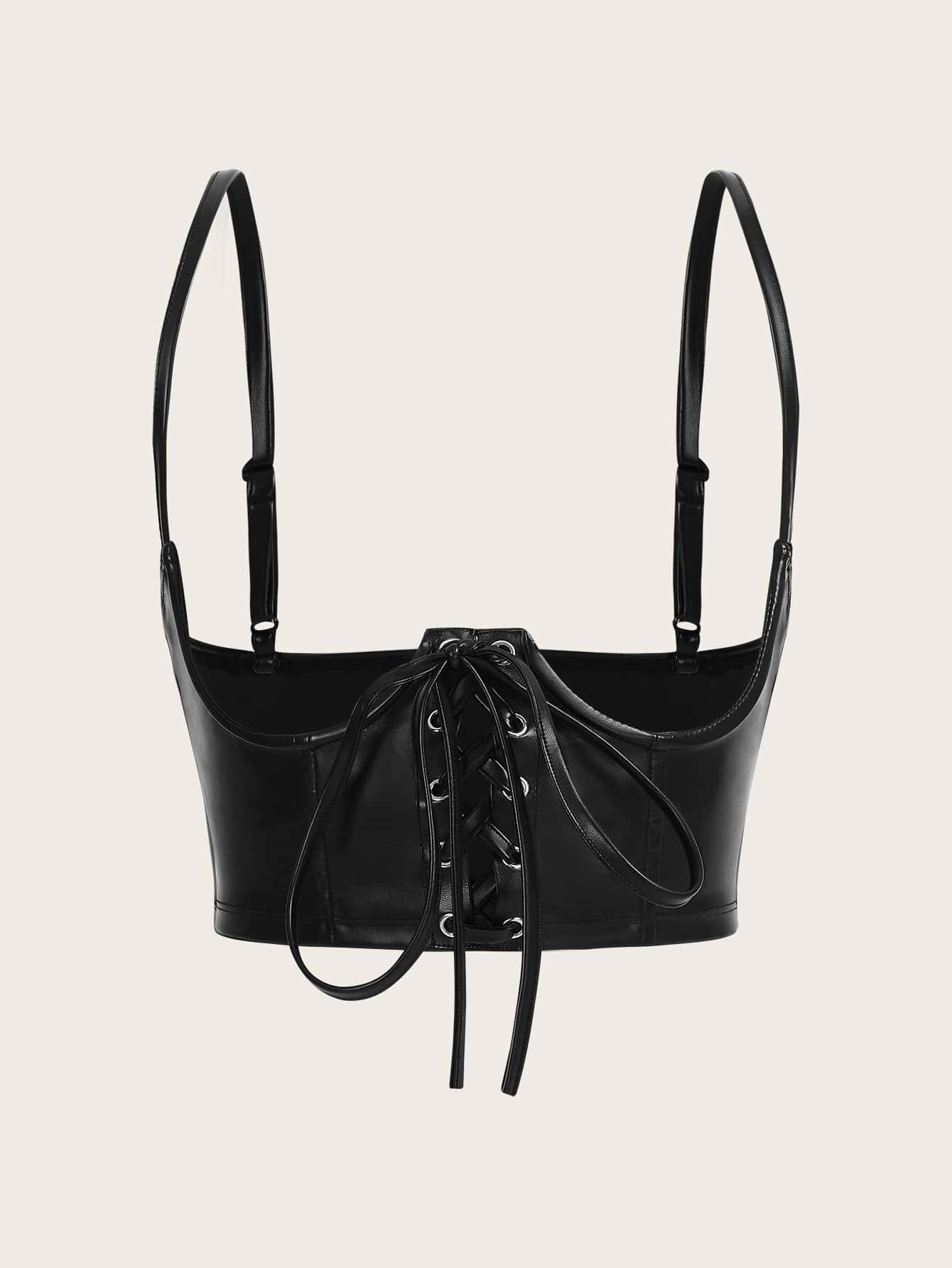 Lace Up Front PU Leather Corset Without Blouse shein