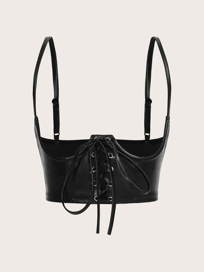 Lace Up Front PU Leather Corset Without Blouse shein