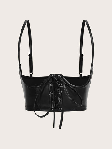 Lace Up Front PU Leather Corset Without Blouse shein