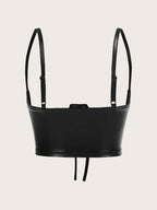 Lace Up Front PU Leather Corset Without Blouse shein