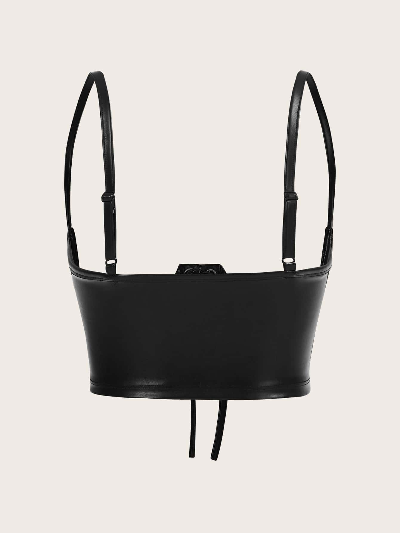 Lace Up Front PU Leather Corset Without Blouse shein