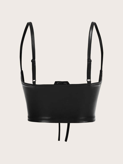 Lace Up Front PU Leather Corset Without Blouse shein
