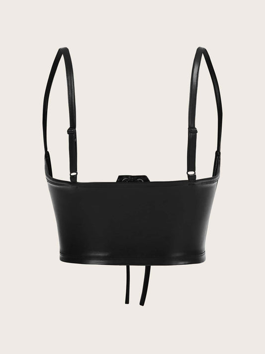 Lace Up Front PU Leather Corset Without Blouse shein