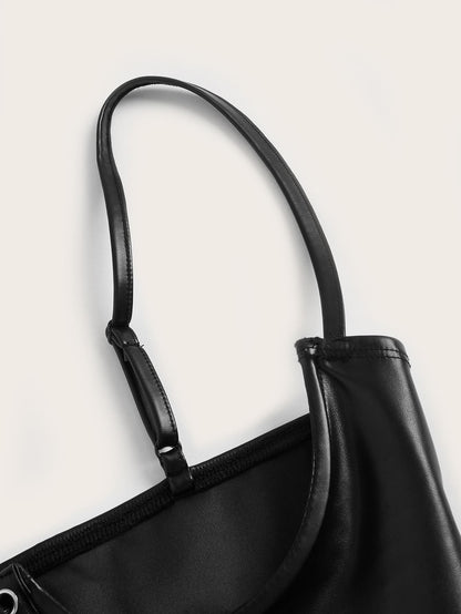 Lace Up Front PU Leather Corset Without Blouse shein