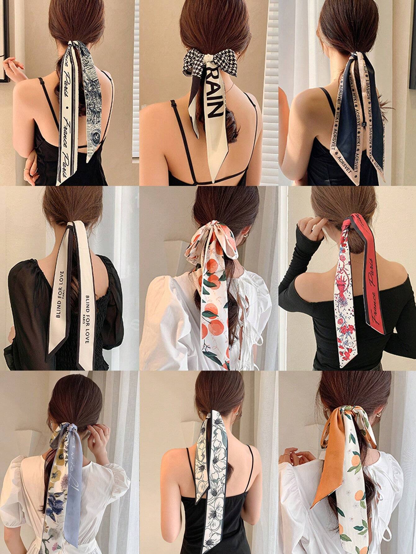 9pcs/set Ladies' Fashionable Floral, Fruit, Letter Black & White Printed Headband & Hair Ties Set shein