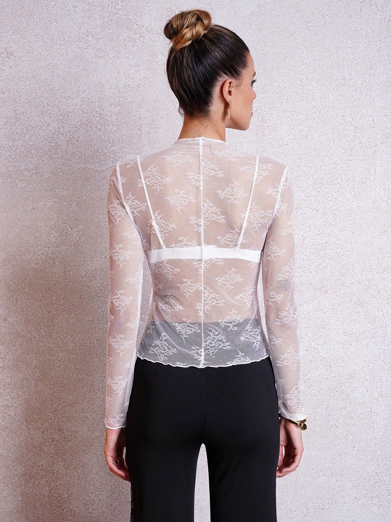 Clasi Women Elegant Sheer Mesh Long Sleeve Form Fitting Blouse shein