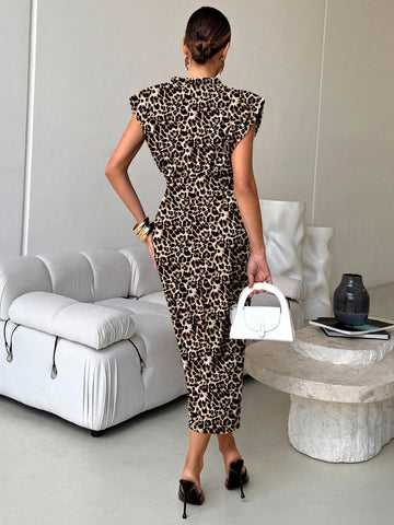 Women's Solid Color V-Neck Dolman Sleeve Fitted Midi Dress