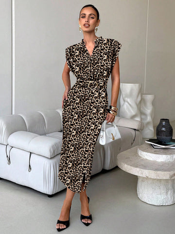 Women's Solid Color V-Neck Dolman Sleeve Fitted Midi Dress