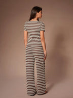 Comfortable & Fashionable Striped Crew Neck Short Sleeve Loungewear Set shein