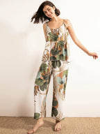Leaf Print Cami PJ Set With Robe shein