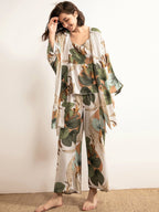 Leaf Print Cami PJ Set With Robe shein