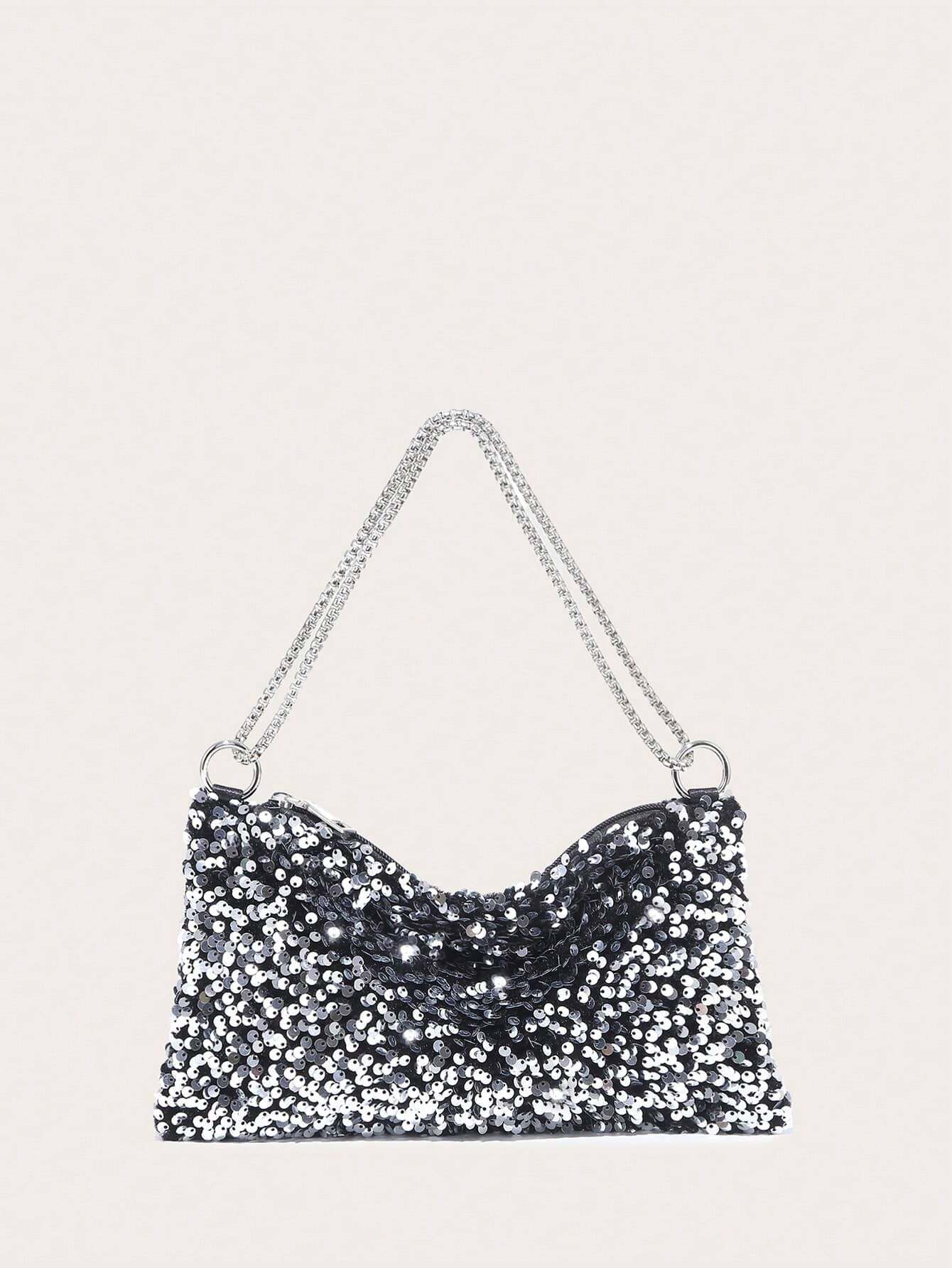 Lightweight,Business Casual Satin Ring Linked Square Bag shein