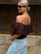 Strapless Off Shoulder Elegent Shirred Cropped Summer Top shein