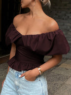 Strapless Off Shoulder Elegent Shirred Cropped Summer Top shein