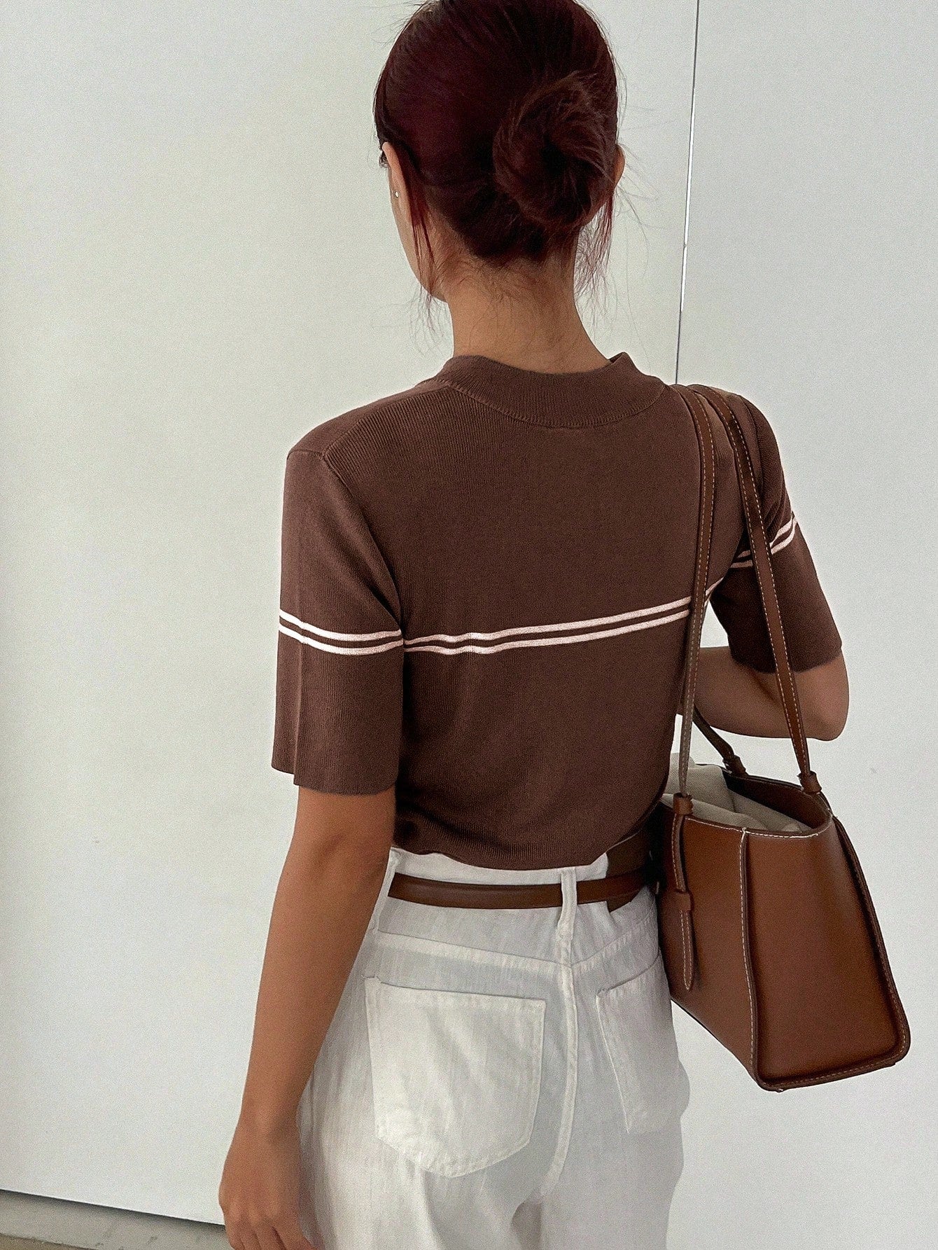 Casual Stand Collar Half-Placket Short Sleeve Pullover Knitwear Top shein