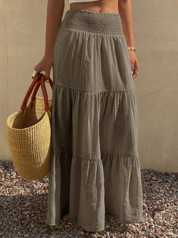 DAZY Women's Lightweight Summer Vacation Solid Color Textured Ruffle Hem Skirt