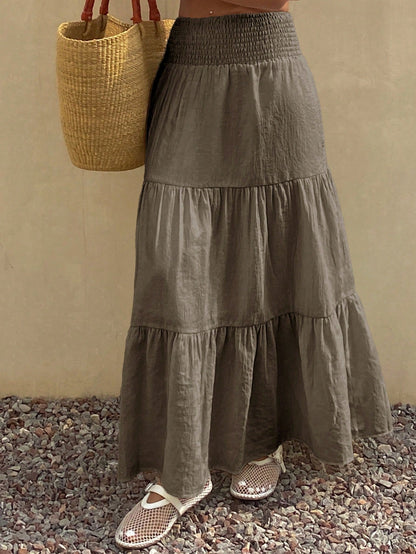 DAZY Women's Lightweight Summer Vacation Solid Color Textured Ruffle Hem Skirt