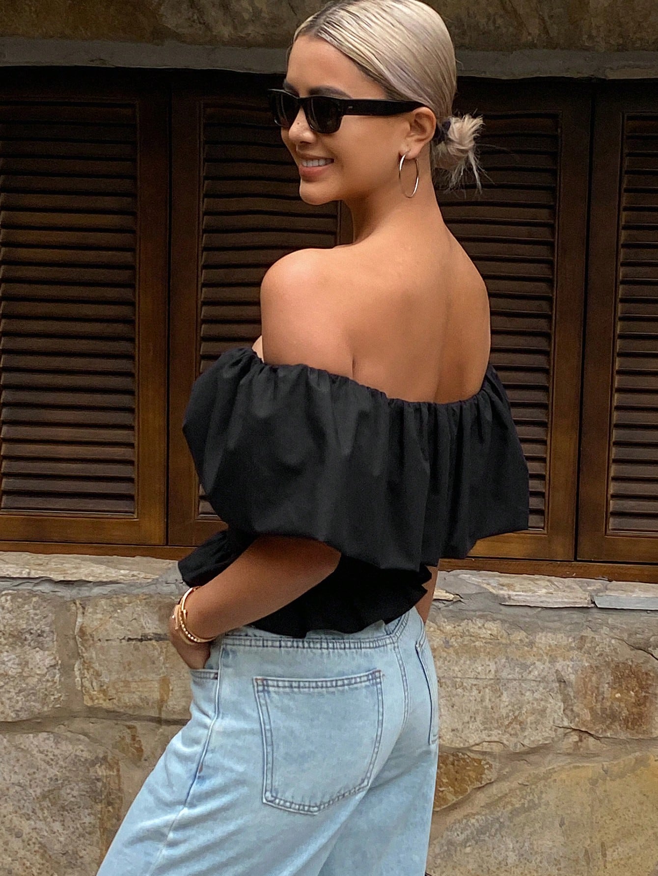 Strapless Off Shoulder Elegent Shirred Cropped Summer Top shein