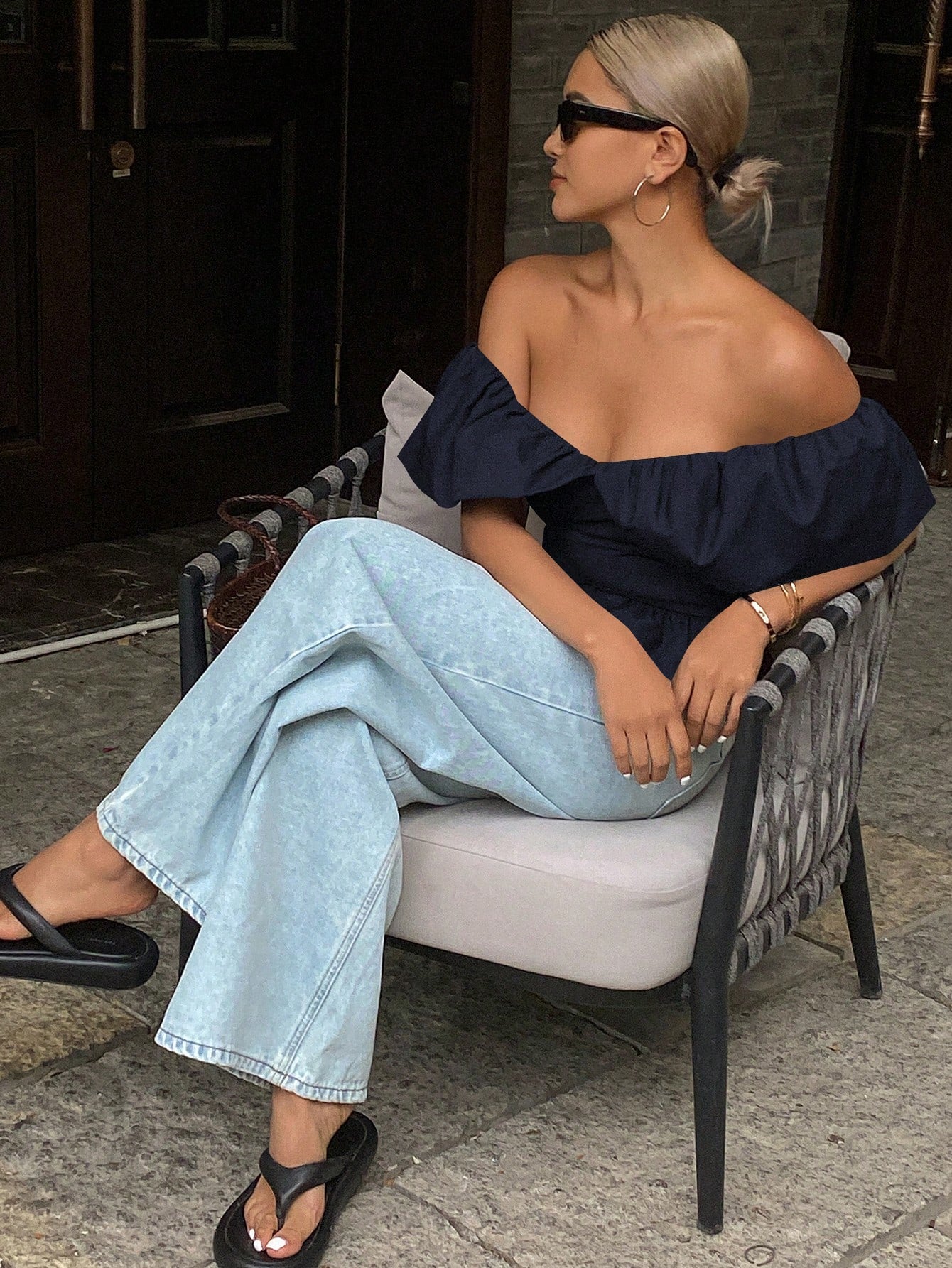 Strapless Off Shoulder Elegent Shirred Cropped Summer Top shein