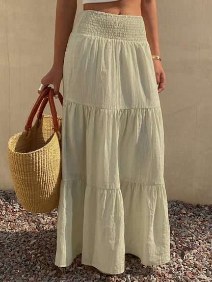 DAZY Women's Lightweight Summer Vacation Solid Color Textured Ruffle Hem Skirt